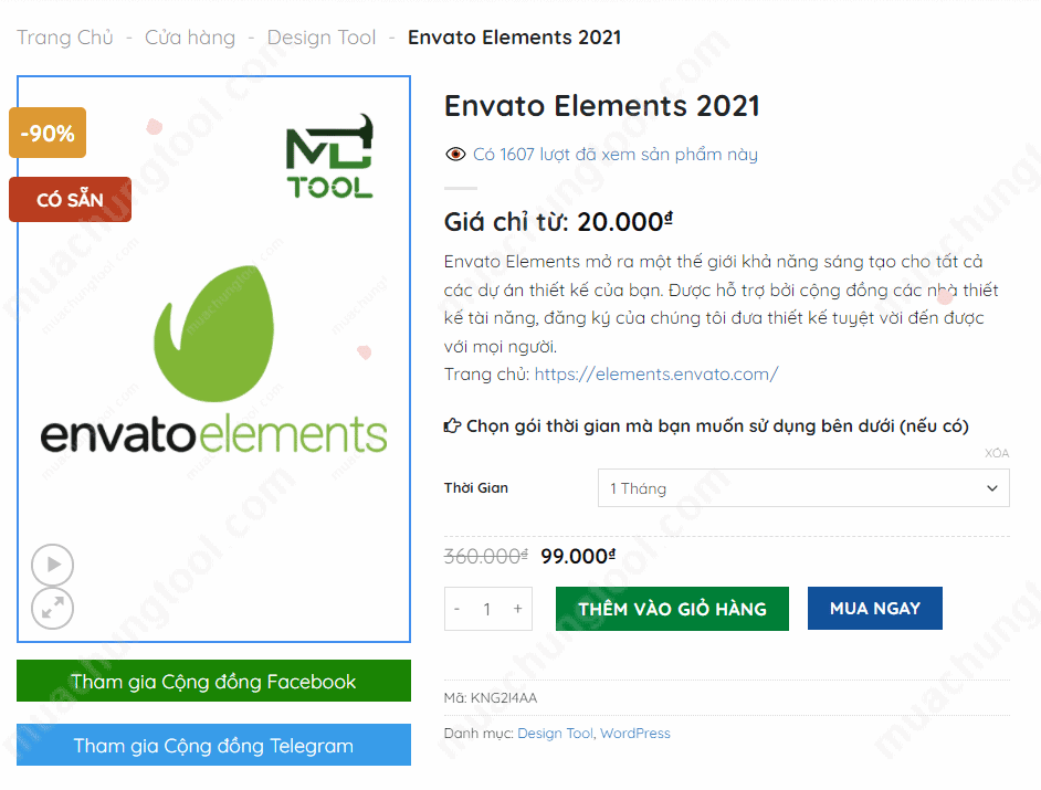Giá mua chung tool Envato Elements